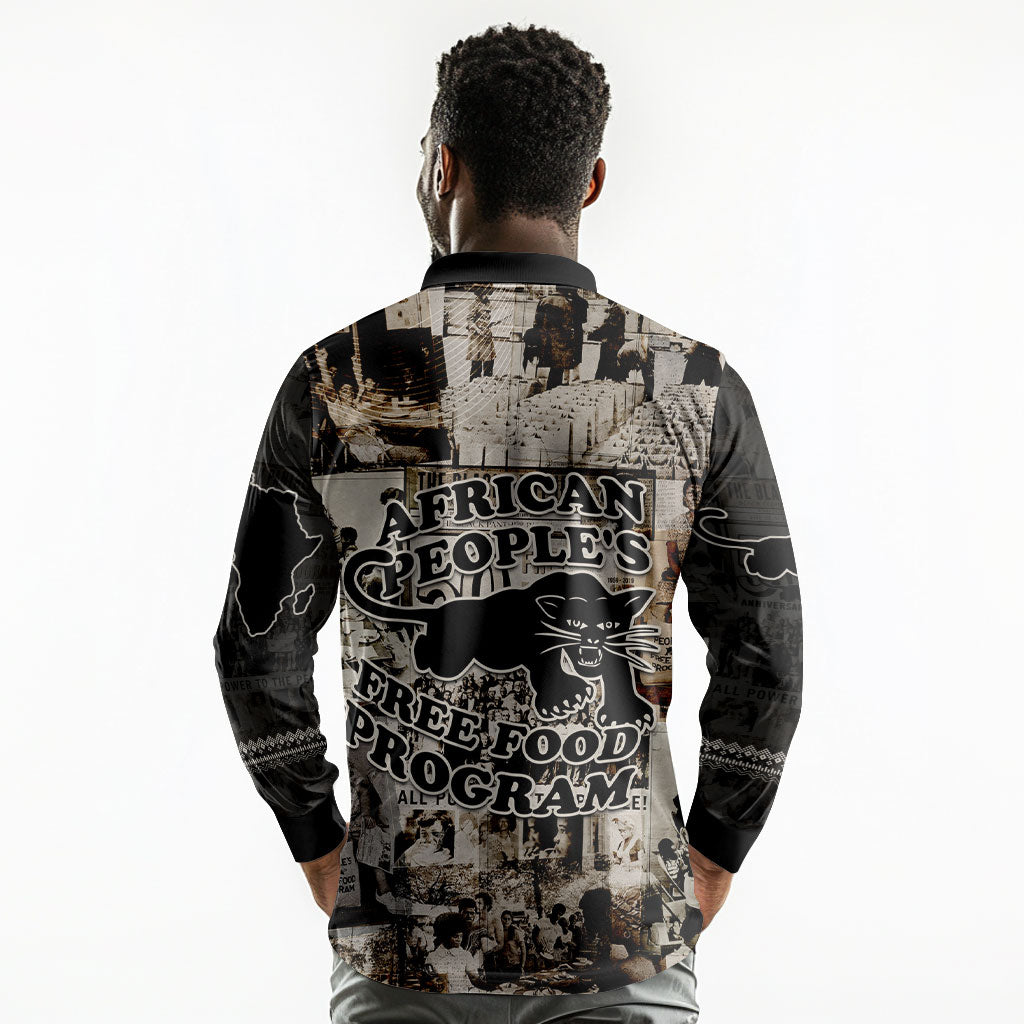 African People's Free Food Program Long Sleeve Polo Shirt Black Panther Newspaper Collage Black Panther Party