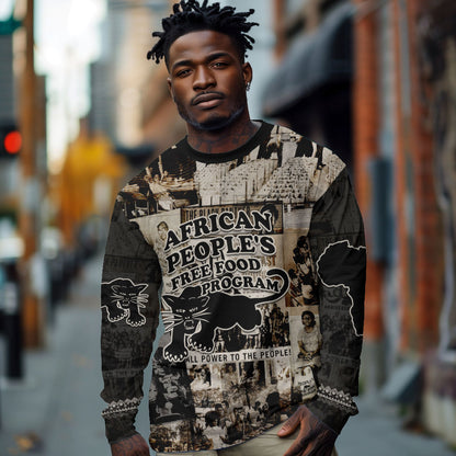 African People's Free Food Program Long Sleeve Shirt Black Panther Newspaper Collage Black Panther Party