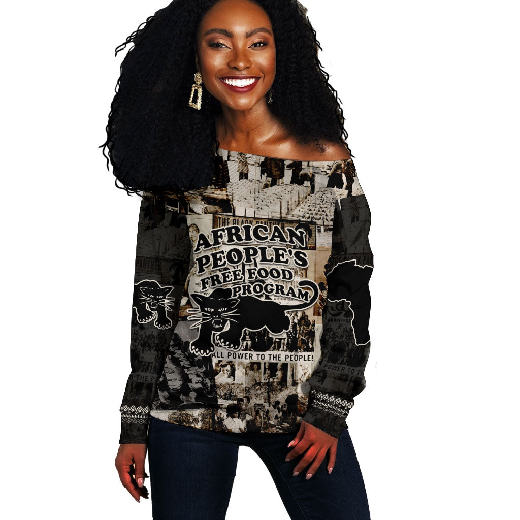 African People's Free Food Program Off Shoulder Sweater Black Panther Newspaper Collage Black Panther Party