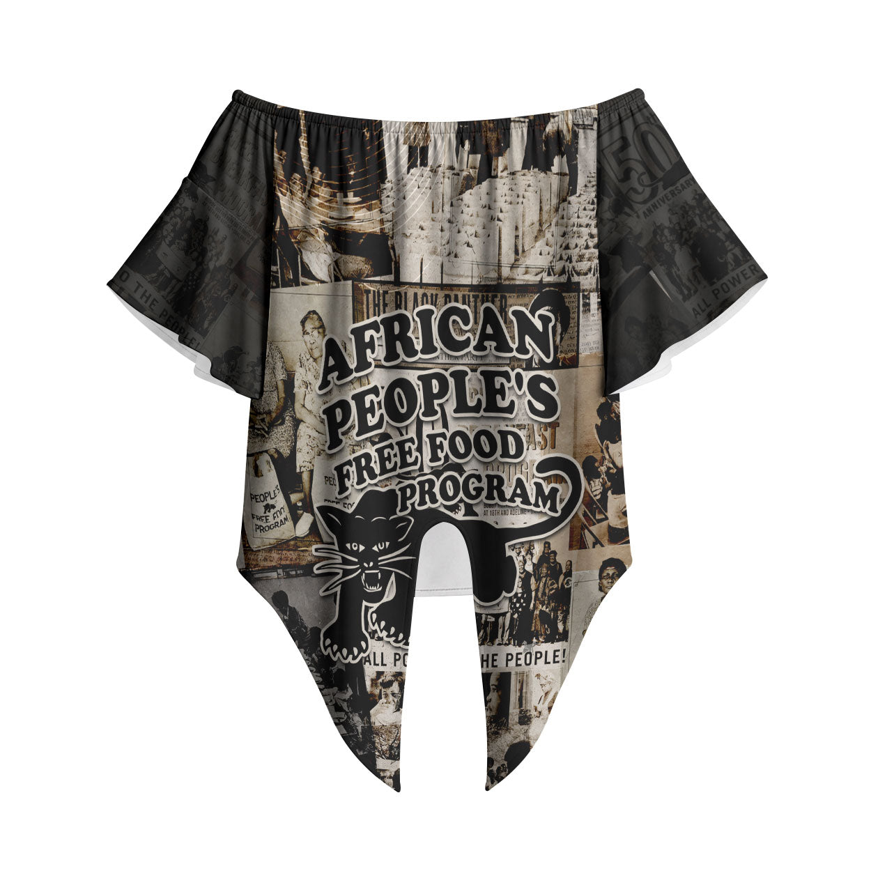 African People's Free Food Program Off Shoulder Wrap Waist Top Black Panther Newspaper Collage Black Panther Party