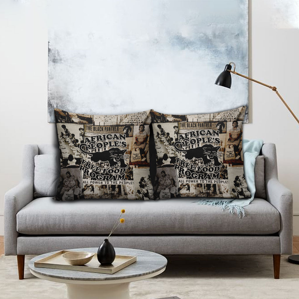 African People's Free Food Program Pillow Cover Black Panther Newspaper Collage Black Panther Party