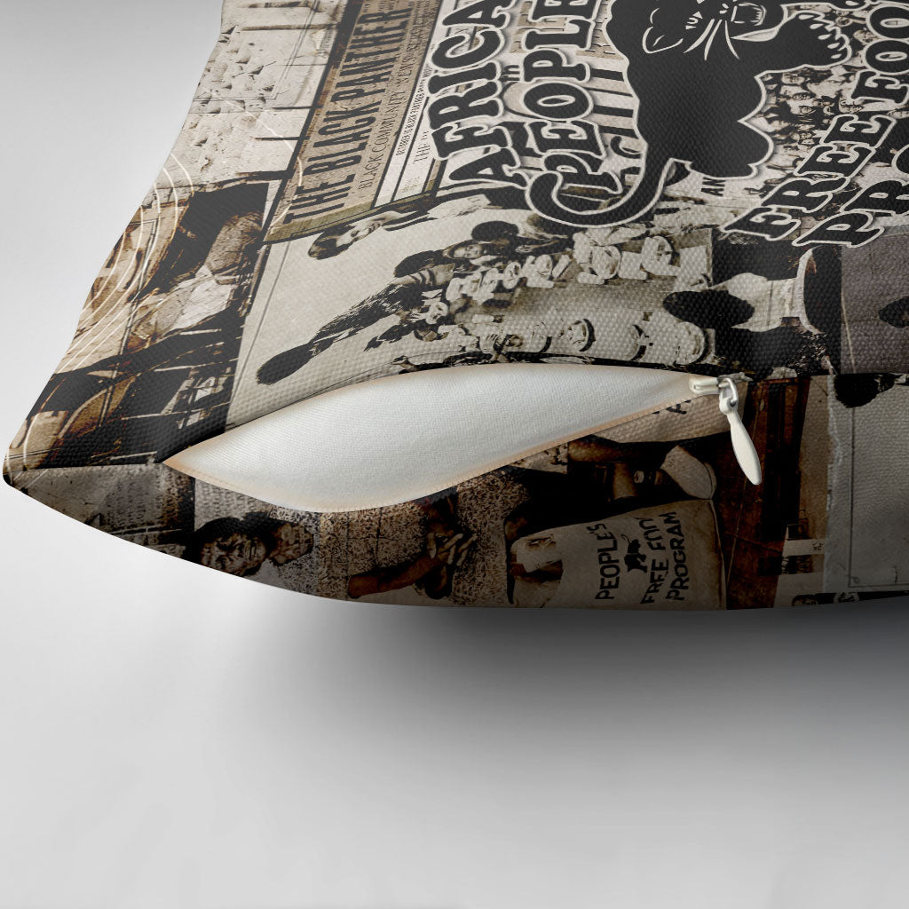 African People's Free Food Program Pillow Cover Black Panther Newspaper Collage Black Panther Party