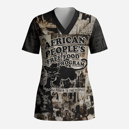 African People's Free Food Program Scrub Top Black Panther Newspaper Collage Black Panther Party