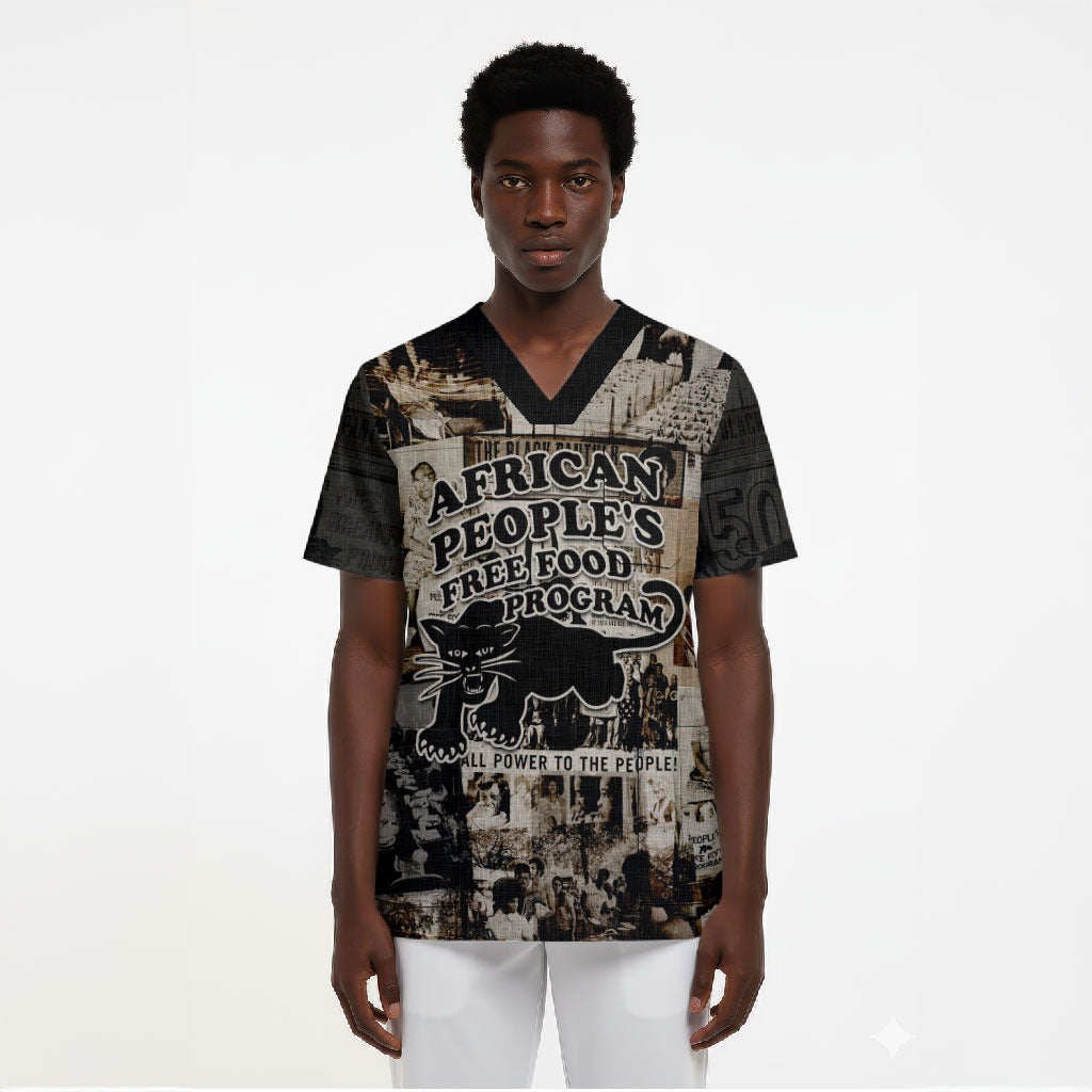 African People's Free Food Program Scrub Top Black Panther Newspaper Collage Black Panther Party