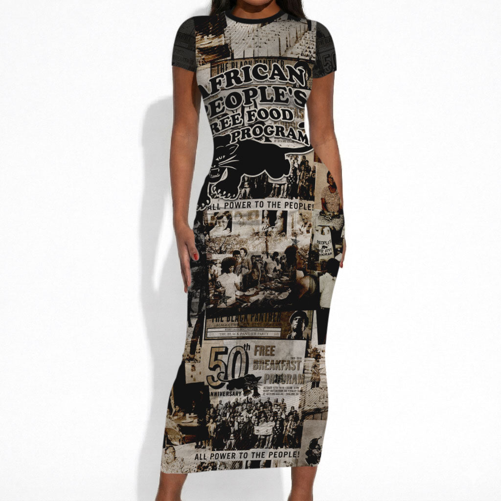 African People's Free Food Program Short Sleeve Bodycon Dress Black Panther Newspaper Collage Black Panther Party