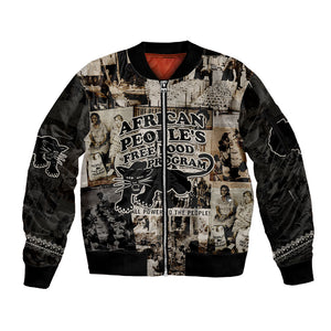 African People's Free Food Program Sleeve Zip Bomber Jacket Black Panther Newspaper Collage Black Panther Party