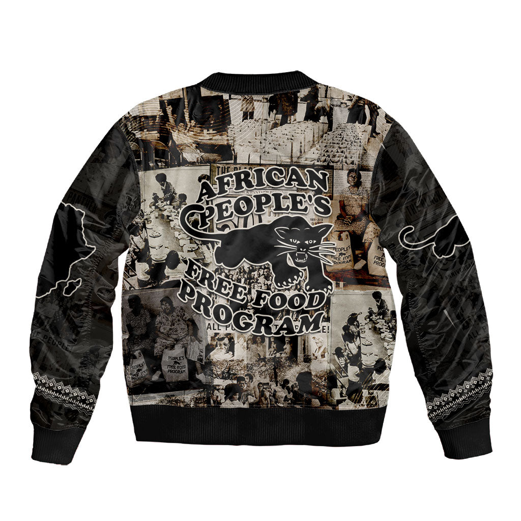 African People's Free Food Program Sleeve Zip Bomber Jacket Black Panther Newspaper Collage Black Panther Party