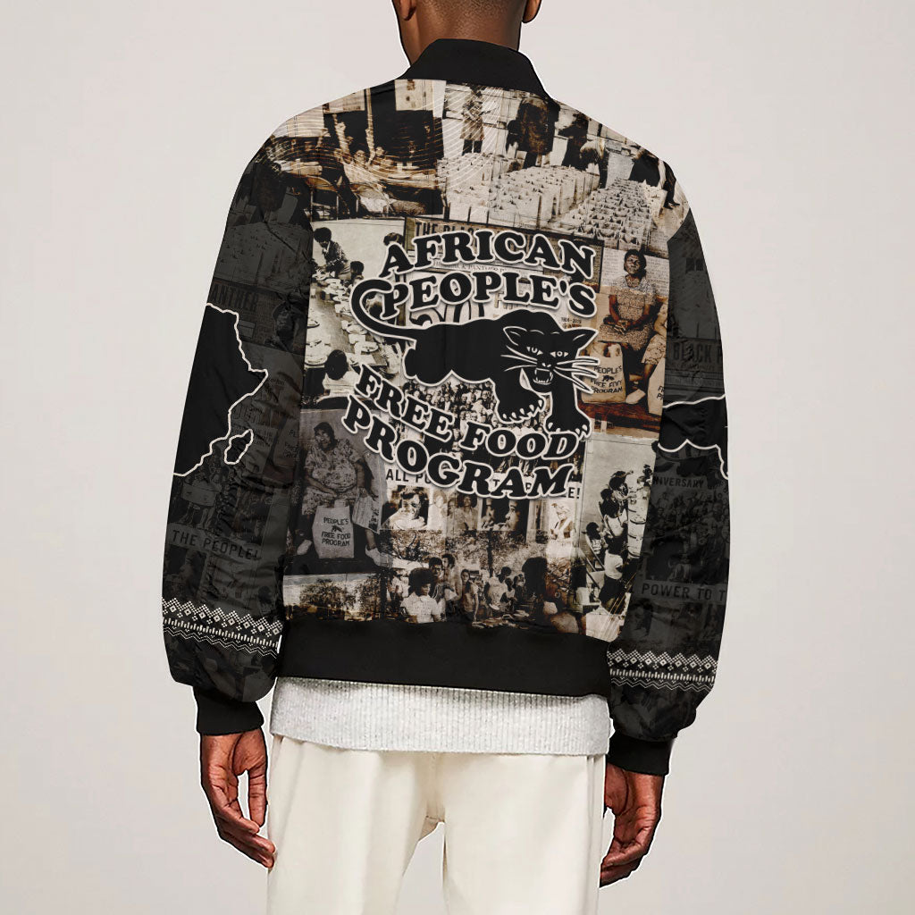 African People's Free Food Program Sleeve Zip Bomber Jacket Black Panther Newspaper Collage Black Panther Party