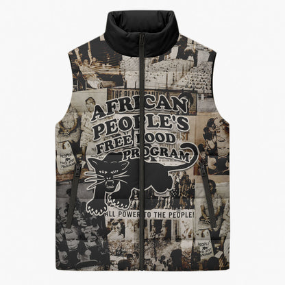 African People's Free Food Program Sleeveless Puffer Jacket Black Panther Newspaper Collage Black Panther Party