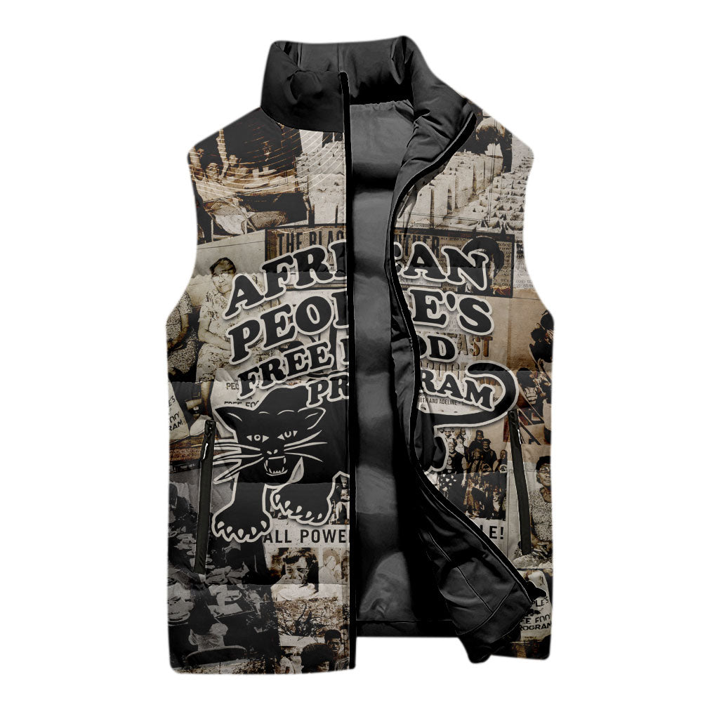 African People's Free Food Program Sleeveless Puffer Jacket Black Panther Newspaper Collage Black Panther Party