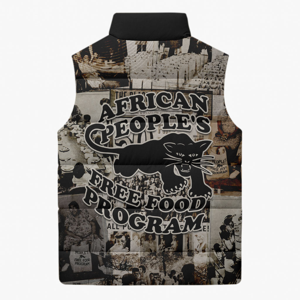 African People's Free Food Program Sleeveless Puffer Jacket Black Panther Newspaper Collage Black Panther Party