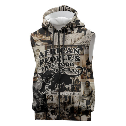 African People's Free Food Program Sleeveless Zip Hoodie Black Panther Newspaper Collage Black Panther Party