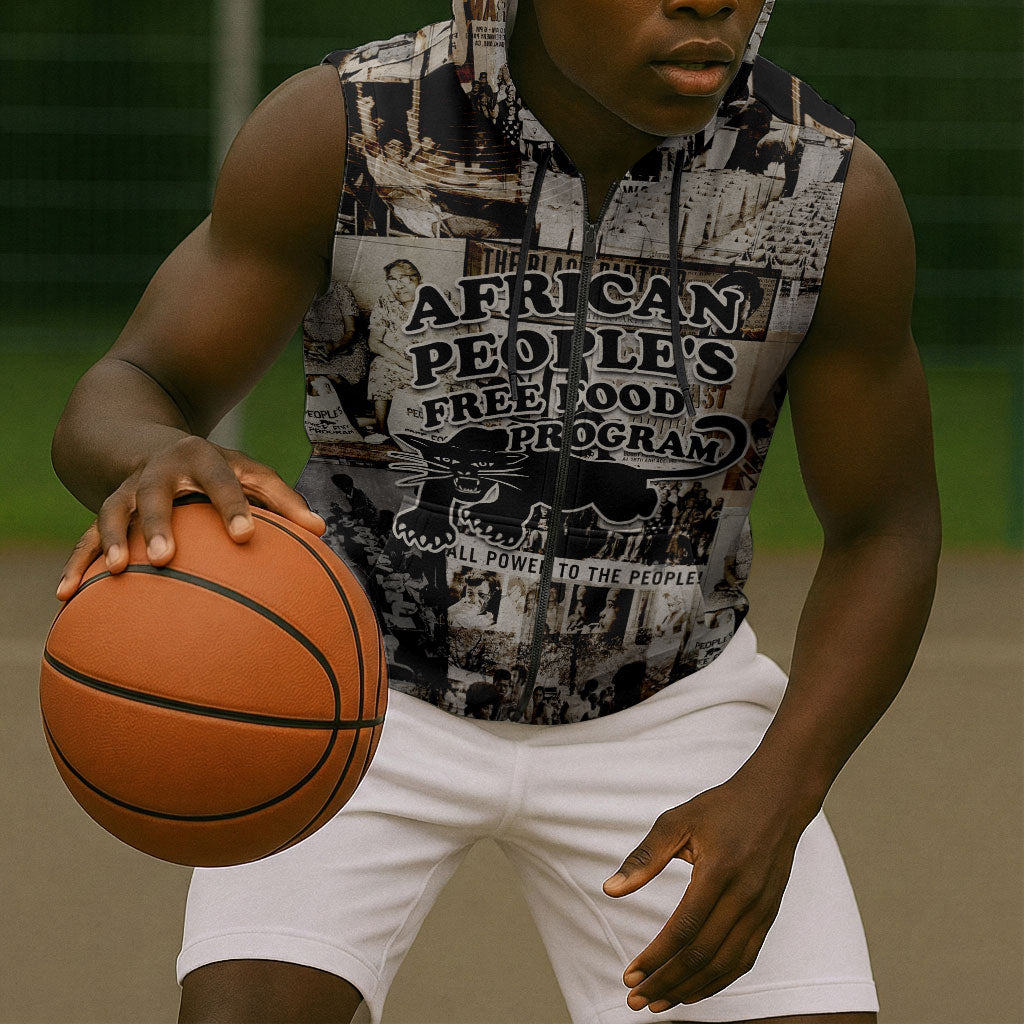 African People's Free Food Program Sleeveless Zip Hoodie Black Panther Newspaper Collage Black Panther Party