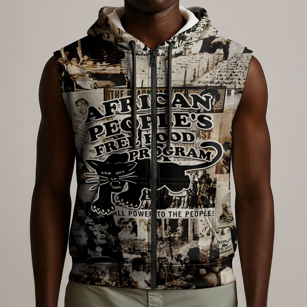African People's Free Food Program Sleeveless Zip Hoodie Black Panther Newspaper Collage Black Panther Party