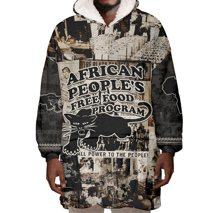 African People's Free Food Program Wearable Blanket Hoodie Black Panther Newspaper Collage Black Panther Party