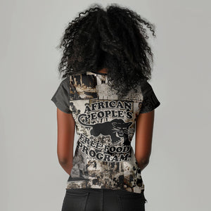 African People's Free Food Program Women V-Neck T-Shirt Black Panther Newspaper Collage Black Panther Party