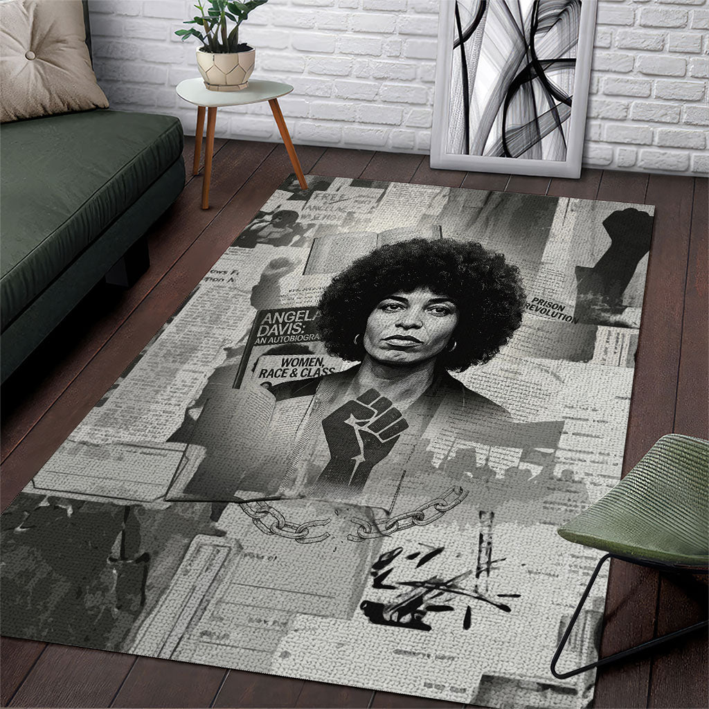 Angela Davis Black History Rights Activism Area Rug Vintage Newspaper Collage Retro Protest Art