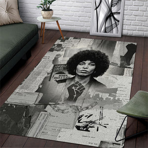 Angela Davis Black History Rights Activism Area Rug Vintage Newspaper Collage Retro Protest Art