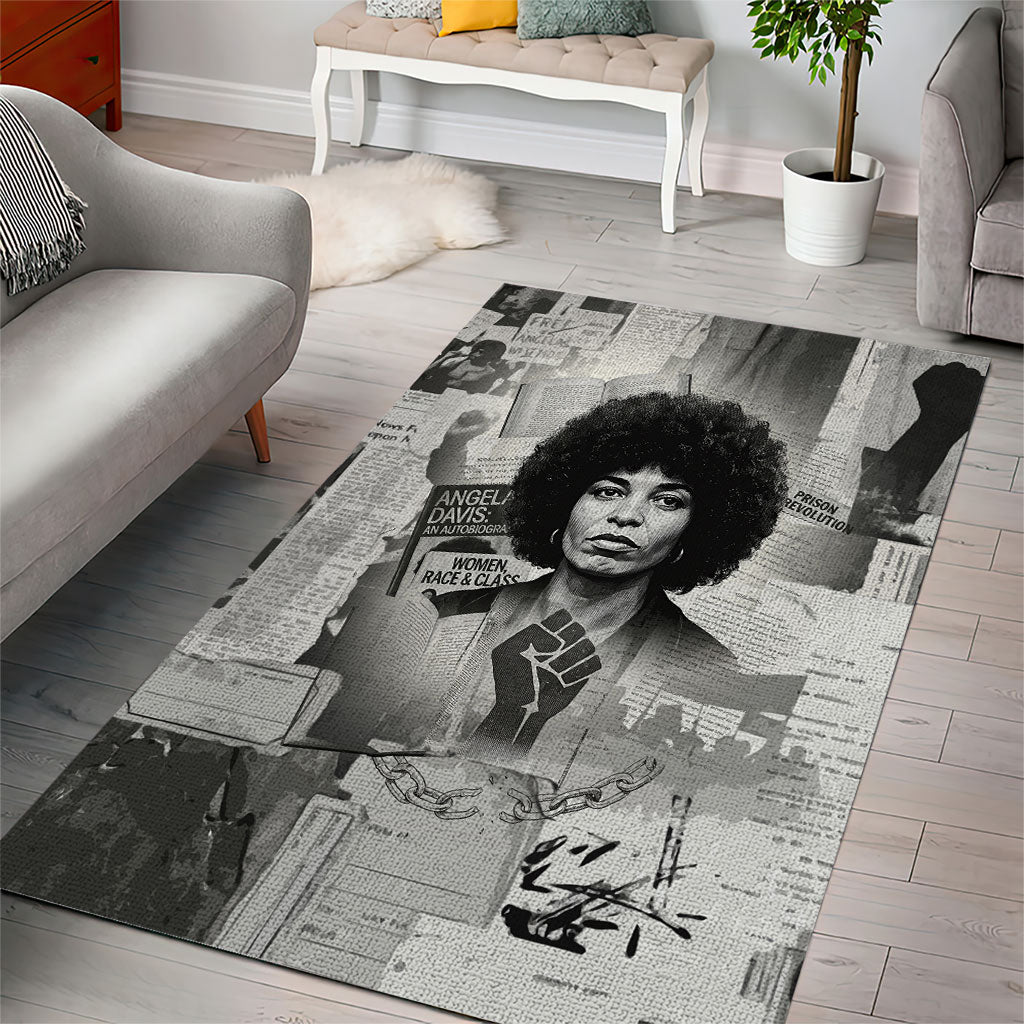 Angela Davis Black History Rights Activism Area Rug Vintage Newspaper Collage Retro Protest Art
