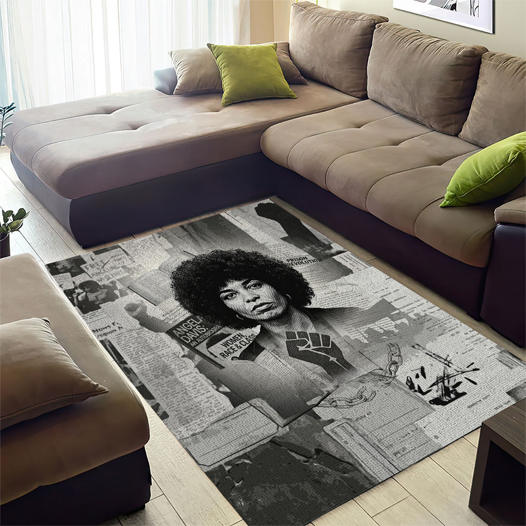 Angela Davis Black History Rights Activism Area Rug Vintage Newspaper Collage Retro Protest Art