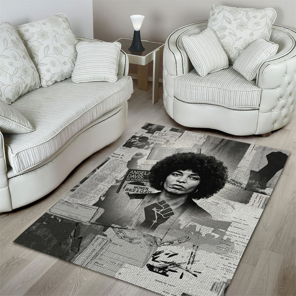 Angela Davis Black History Rights Activism Area Rug Vintage Newspaper Collage Retro Protest Art