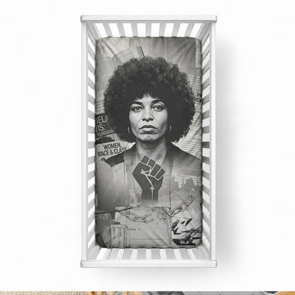 Angela Davis Black History Rights Activism Baby Bed Cover Vintage Newspaper Collage Retro Protest Art