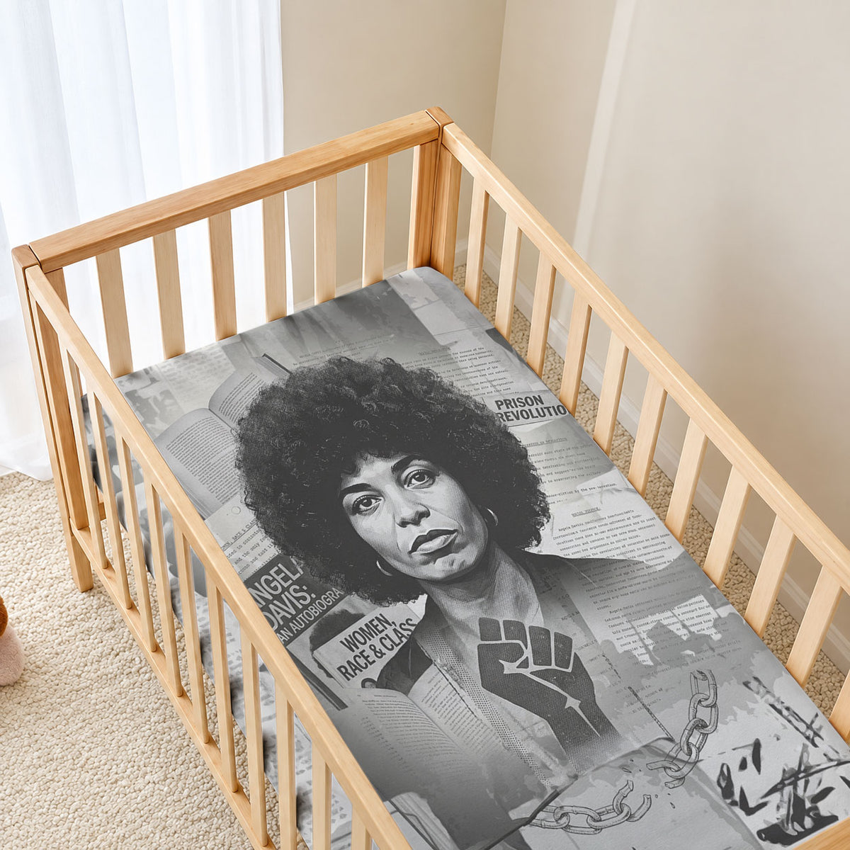 Angela Davis Black History Rights Activism Baby Bed Cover Vintage Newspaper Collage Retro Protest Art