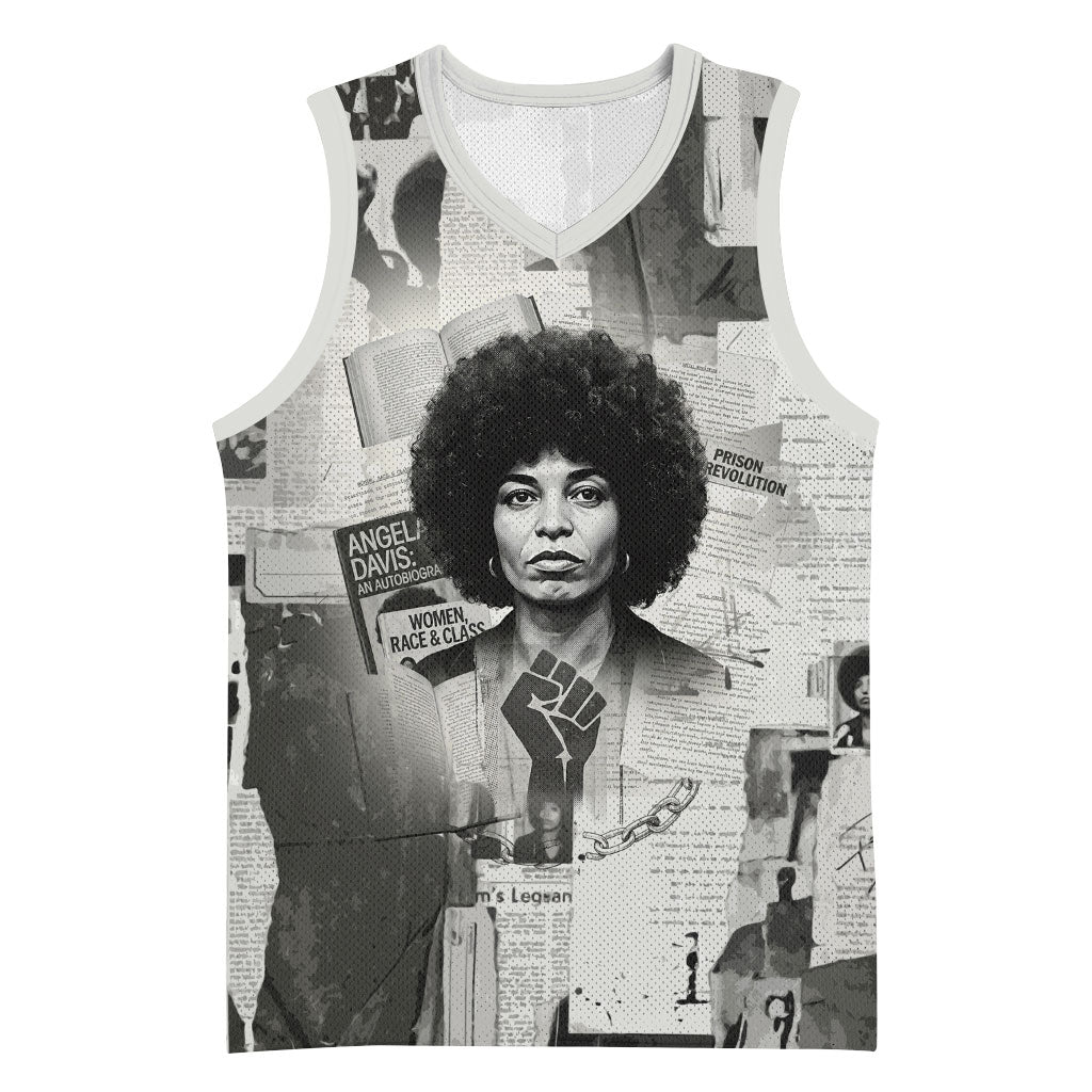 Angela Davis Black History Rights Activism Basketball Jersey Vintage Newspaper Collage Retro Protest Art