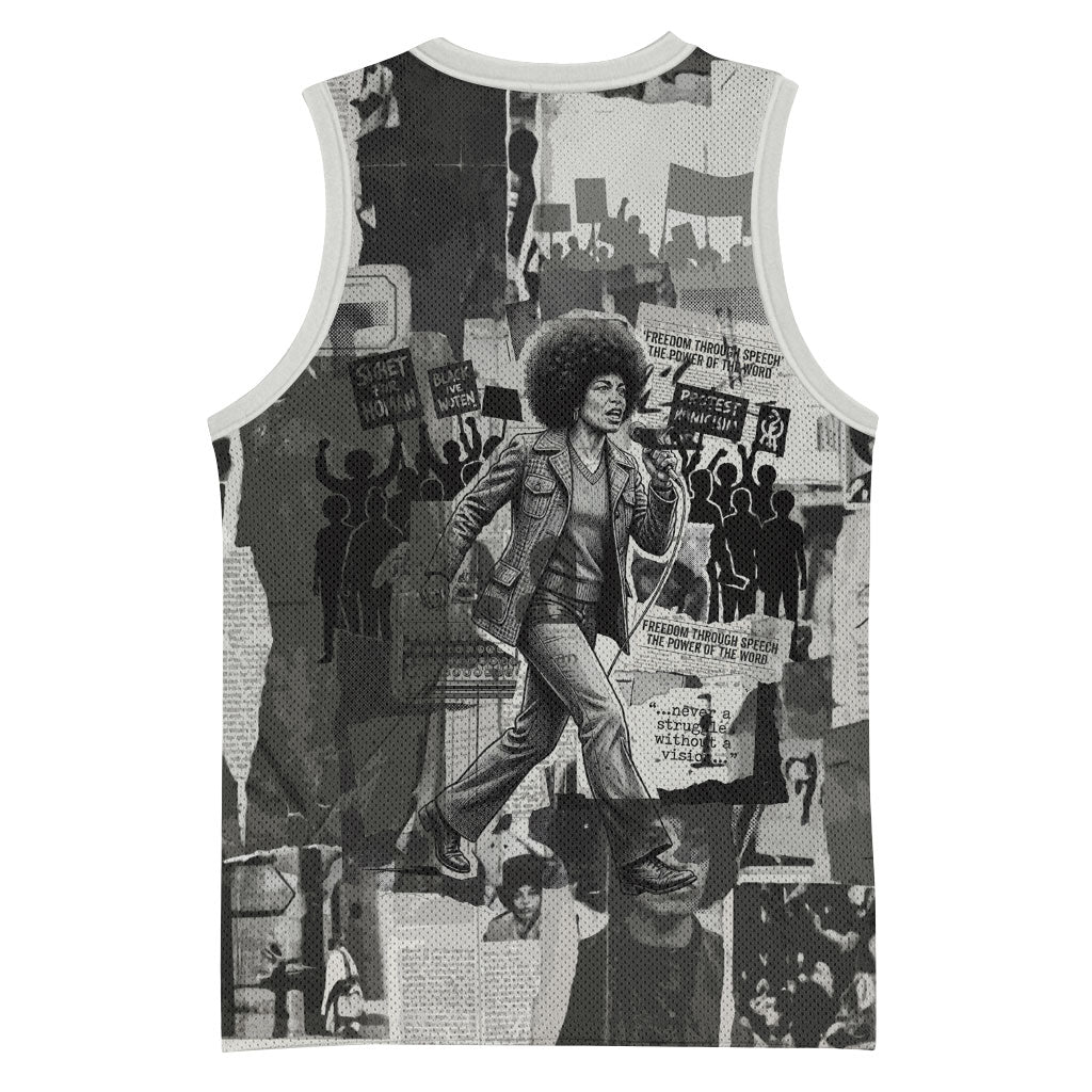 Angela Davis Black History Rights Activism Basketball Jersey Vintage Newspaper Collage Retro Protest Art