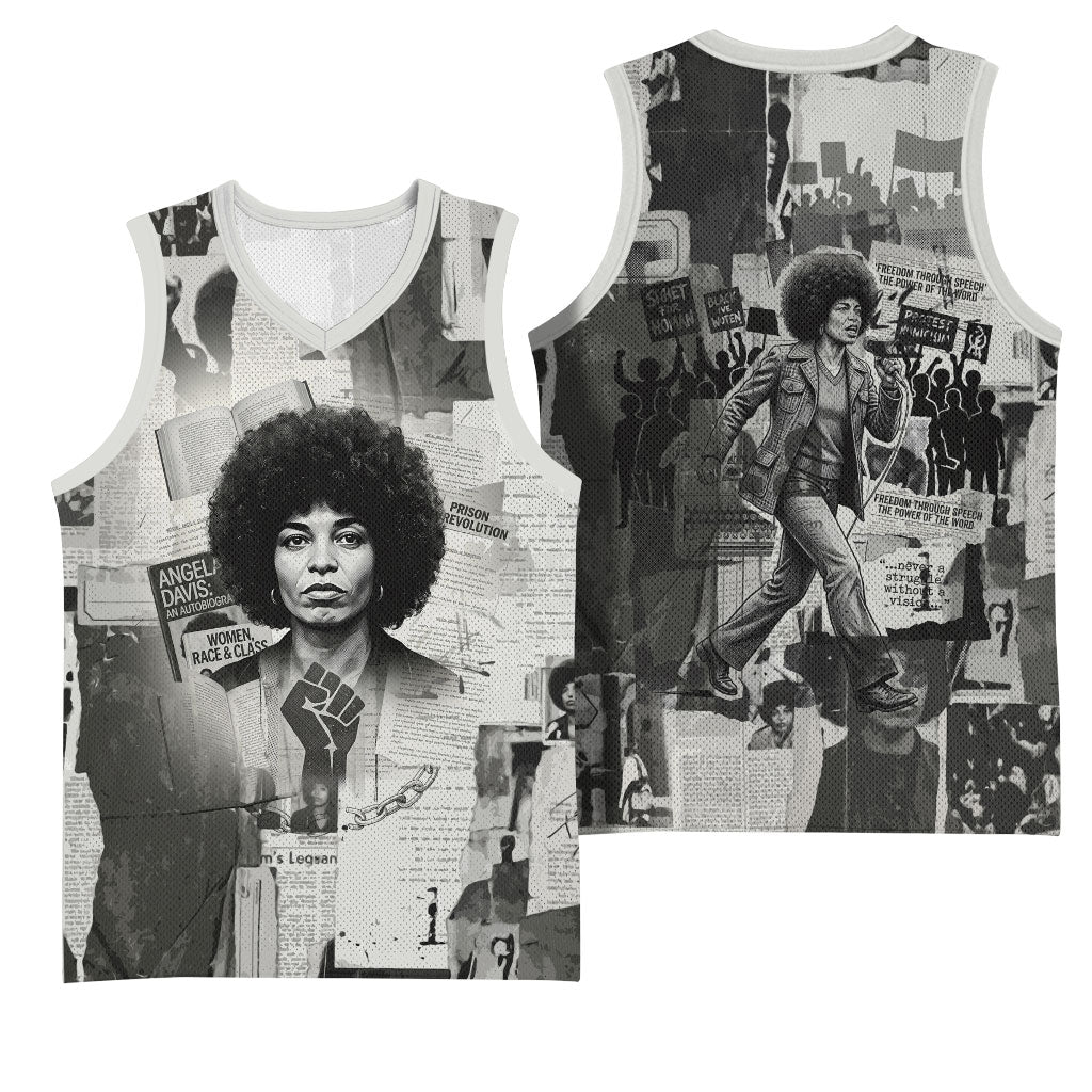 Angela Davis Black History Rights Activism Basketball Jersey Vintage Newspaper Collage Retro Protest Art