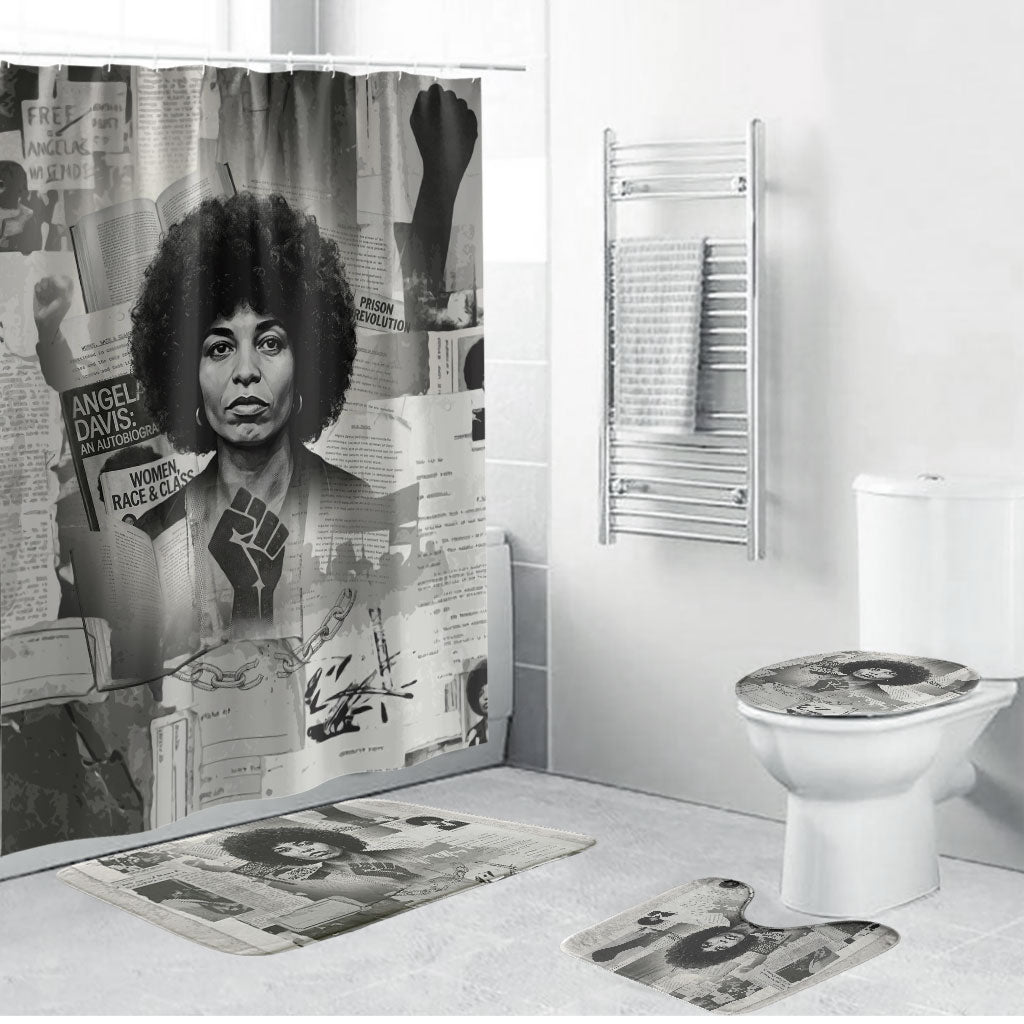 Angela Davis Black History Rights Activism Bathroom Set Vintage Newspaper Collage Retro Protest Art
