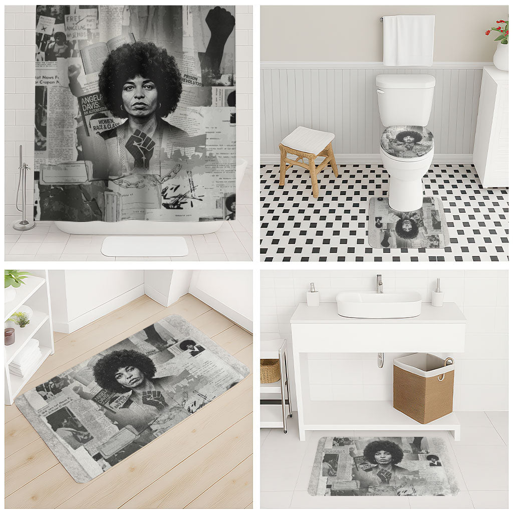 Angela Davis Black History Rights Activism Bathroom Set Vintage Newspaper Collage Retro Protest Art