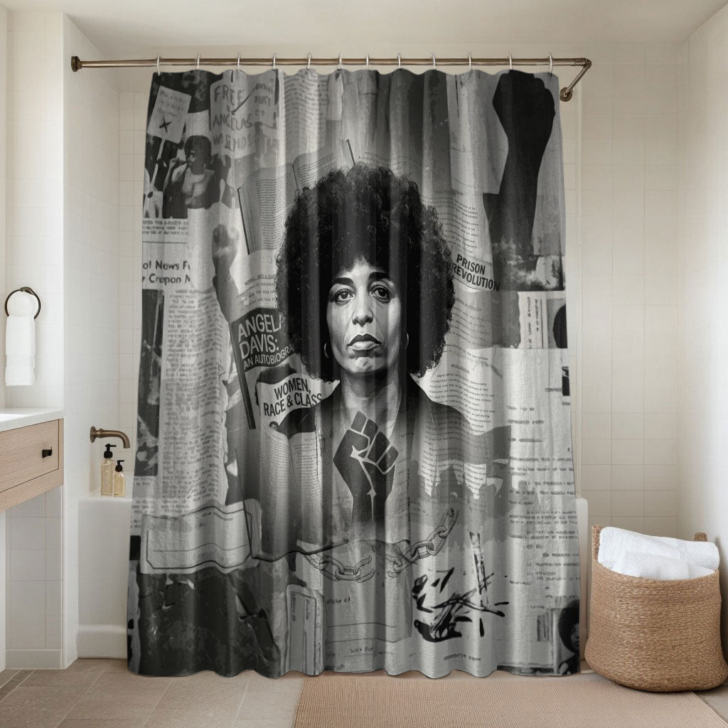 Angela Davis Black History Rights Activism Bathroom Set Vintage Newspaper Collage Retro Protest Art