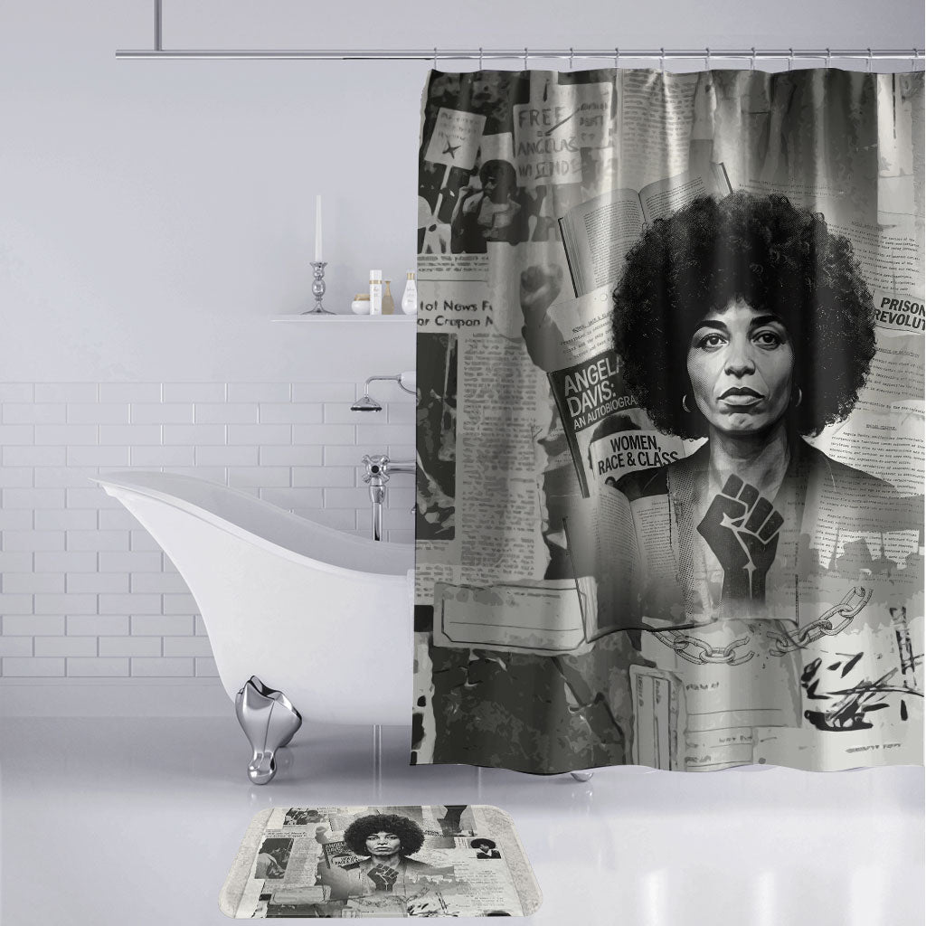 Angela Davis Black History Rights Activism Bathroom Set Vintage Newspaper Collage Retro Protest Art