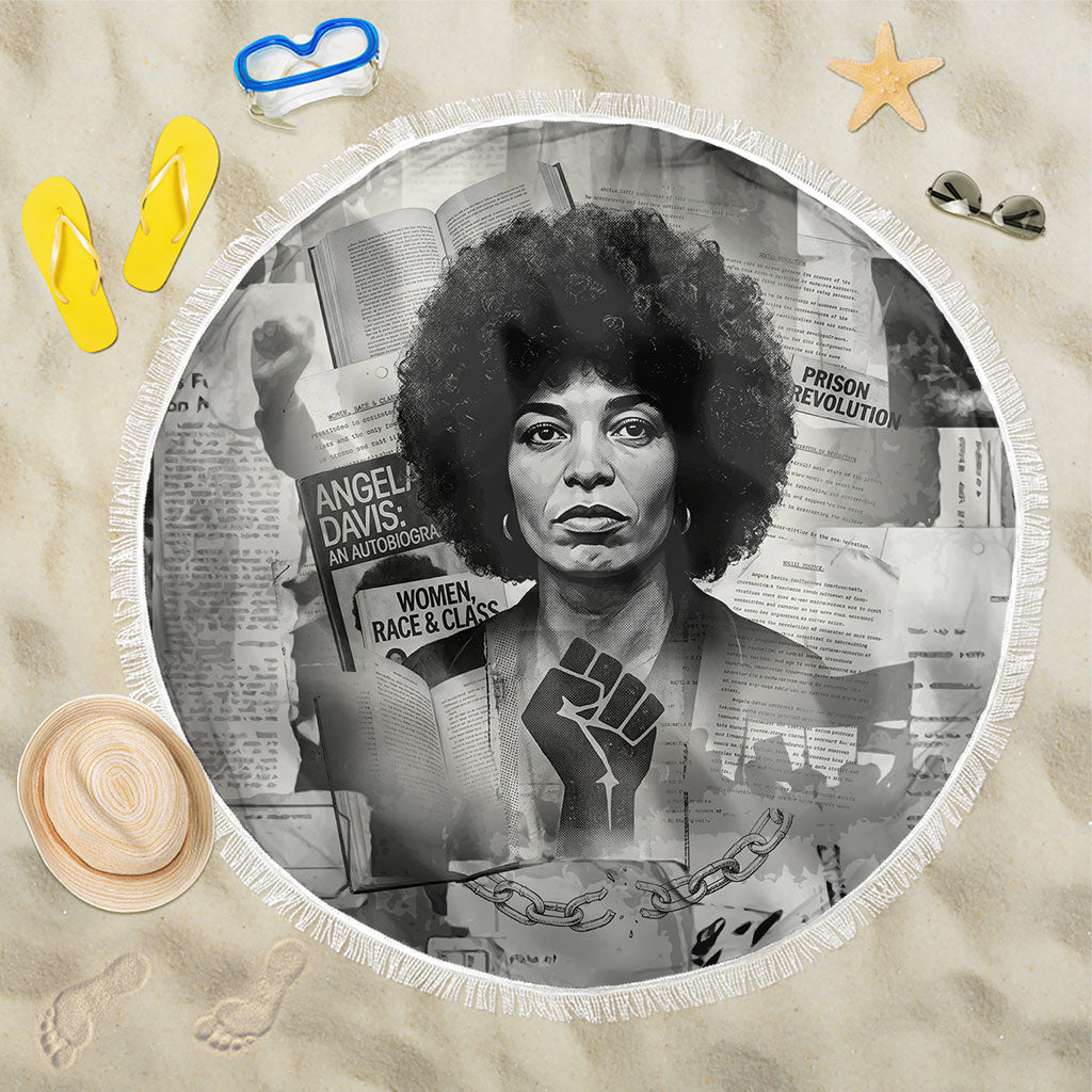Angela Davis Black History Rights Activism Beach Blanket Vintage Newspaper Collage Retro Protest Art