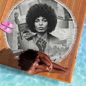 Angela Davis Black History Rights Activism Beach Blanket Vintage Newspaper Collage Retro Protest Art