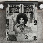 Angela Davis Black History Rights Activism Bedding Set Vintage Newspaper Collage Retro Protest Art