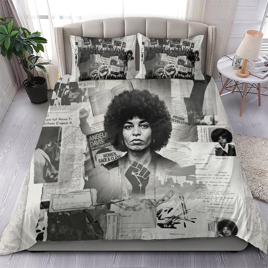 Angela Davis Black History Rights Activism Bedding Set Vintage Newspaper Collage Retro Protest Art