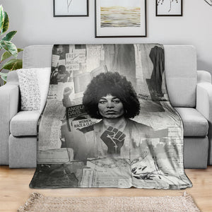 Angela Davis Black History Rights Activism Blanket Vintage Newspaper Collage Retro Protest Art
