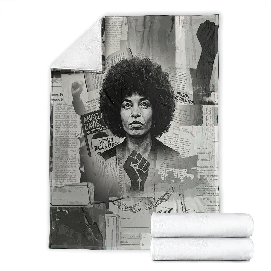 Angela Davis Black History Rights Activism Blanket Vintage Newspaper Collage Retro Protest Art
