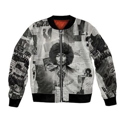 Angela Davis Black History Rights Activism Bomber Jacket Vintage Newspaper Collage Retro Protest Art