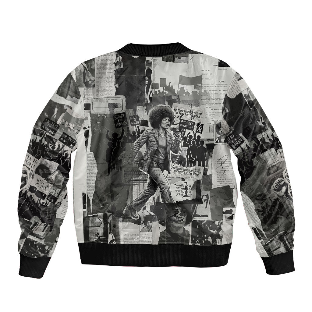 Angela Davis Black History Rights Activism Bomber Jacket Vintage Newspaper Collage Retro Protest Art