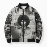 Angela Davis Black History Rights Activism Bomber Puffer Jacket Vintage Newspaper Collage Retro Protest Art