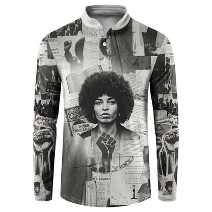 Angela Davis Black History Rights Activism Button Sweatshirt Vintage Newspaper Collage Retro Protest Art