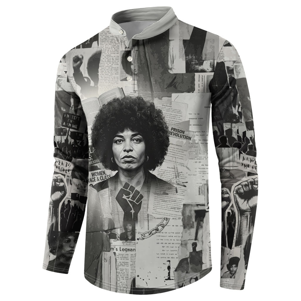 Angela Davis Black History Rights Activism Button Sweatshirt Vintage Newspaper Collage Retro Protest Art