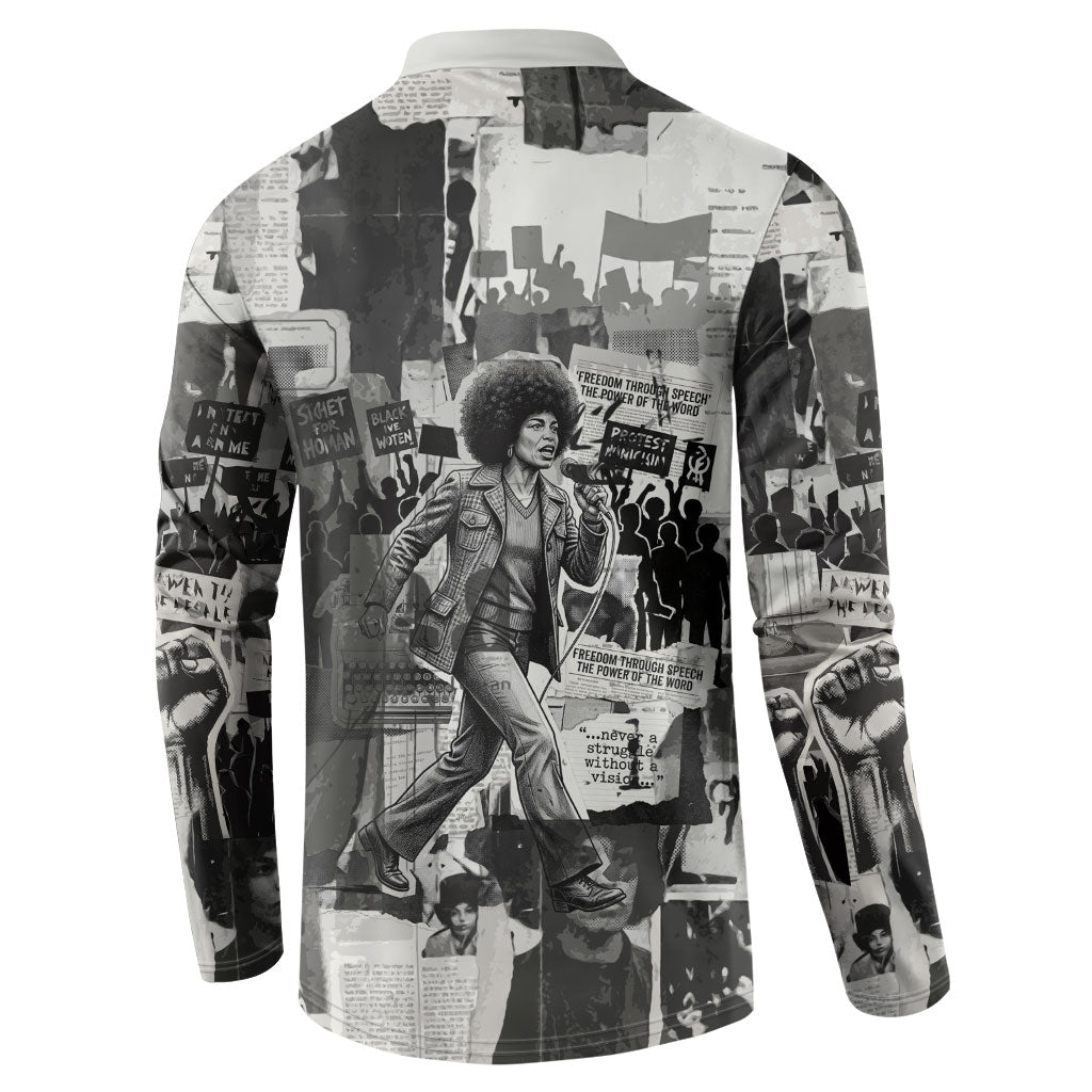 Angela Davis Black History Rights Activism Button Sweatshirt Vintage Newspaper Collage Retro Protest Art