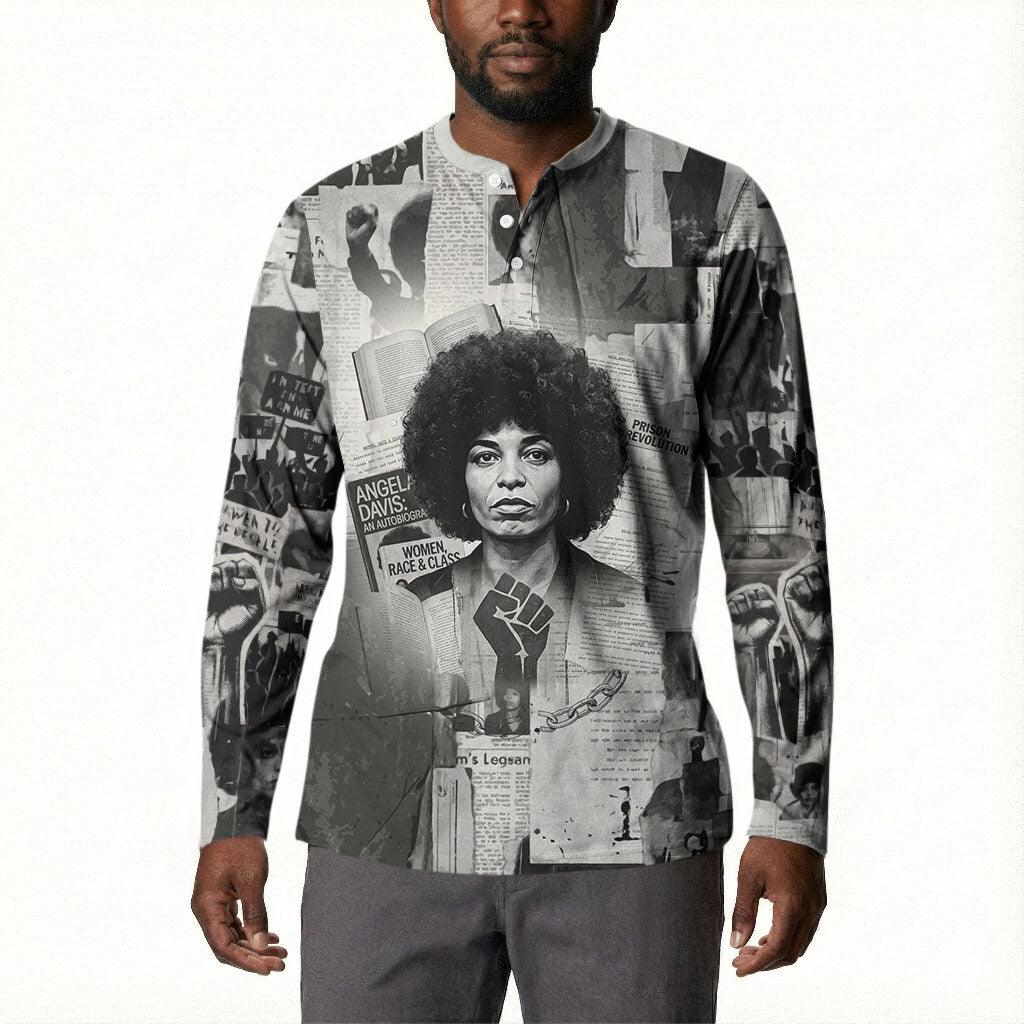 Angela Davis Black History Rights Activism Button Sweatshirt Vintage Newspaper Collage Retro Protest Art