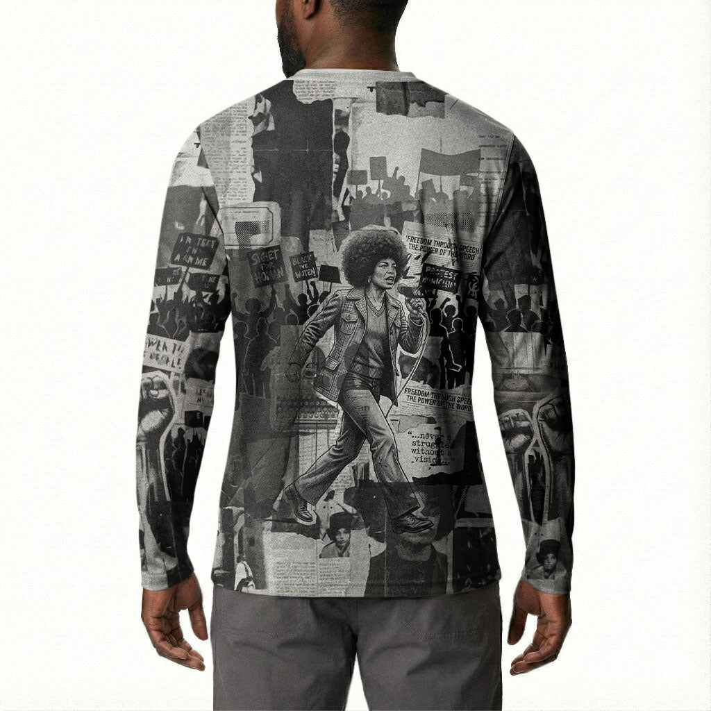 Angela Davis Black History Rights Activism Button Sweatshirt Vintage Newspaper Collage Retro Protest Art