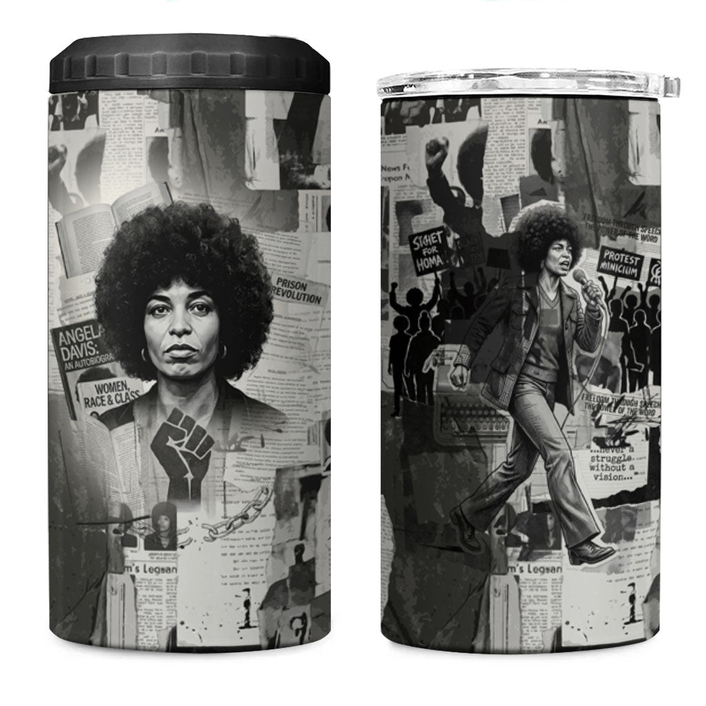 Angela Davis Black History Rights Activism 4 in 1 Can Cooler Tumbler Vintage Newspaper Collage Retro Protest Art