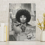 Angela Davis Black History Rights Activism Canvas Wall Art Vintage Newspaper Collage Retro Protest Art
